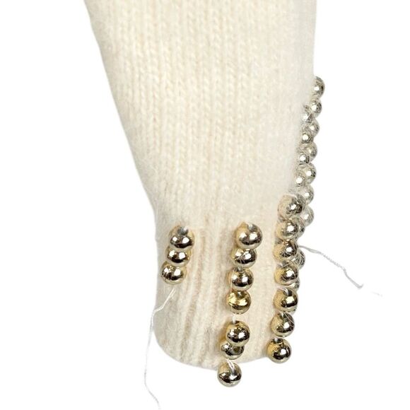 Vintage Eddie Dassin Ivory Gold Beaded Lambswool Angora Crew Sweater Size Large - Picture 3 of 9